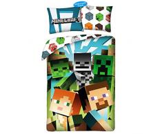 Halantex Minecraft Steve Alex Zombie - Set di biancheria da letto per bambini, 2 pezzi MNC-200-BL, copripiumino 140 x 200 cm + 1 federa, colore: verde, Öko-Tex.