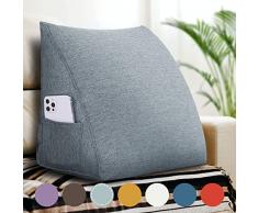 VERCART Cuscino a Cuneo da Lettura per Schienale, Cuscino Antireflusso per Letto, Cuscino per Gambe Lombare di Supporto da Divano, Grande Testata Letto Biancheria Grigio 45cm
