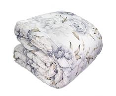 Tata Home Trapunta Invernale Matrimoniale Imbottita 400 gr/mq Piumone Caldo in Stampa Digitale Fiori Made in Italy Colore Grigio Mod.Flora