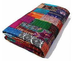 Manglam Arts, trapunta patchwork in seta indiana, misura matrimoniale, 229 x 274 cm