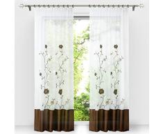 HongYa 1 tenda in voile con fettuccia arricciata, trasparente, per finestra, 145 x 140 cm, marrone
