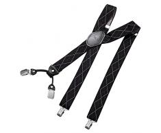 DonDon Bretelle uomo larghe 3,5 cm - 4 clips in pelle a y - elastiche e regolabili - Plaid-nero