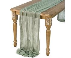 JFBUCF Runner tavola in chiffon verde salvia 400 x 90 cm, romantico, trasparente, per matrimoni, feste di compleanno