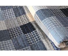 1001 soggiorni sogno 15J14 Quilt Janina a quadri Vintage Copriletto Shabby Chic design patchwork coperta, 180 x 200 cm, Blu/Grigio