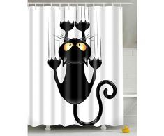 LANGING - Tenda da doccia a forma di gatto con ganci, colore: Nero