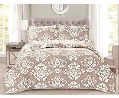 Tata Home Copriletto Trapuntato Matrimoniale Trapuntino Primaverile Estivo Beige Bianco Misura 255x255 cm Mod. Chant Dis.3