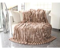 Kaufmann - Coperta in Pelliccia di Visone Sintetica Intrecciata, con 2 Strati Spessi, di qualità, Adatta Come copriletto, Plaid, Coperta per Il Soggiorno (Beige)