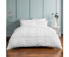 Sleepdown Set copripiumino – bianco – pieghe arricciate geometriche a pieghe arricciate – biancheria da letto con federe – super king (220 cm x 260 cm)