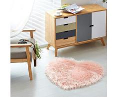 Teppich Wölkchen Tappeto in Finta Pelle di Pecora-Agnello | Morbido e Peloso per Stanza da Letto o Soggiorno | Tappeto Soffice o Copertura per Divani e Sedie | Rosa - 80 x 75 cm - Cuore
