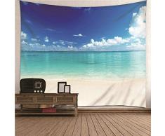 Kihomedy - Arazzo da spiaggia con tema estivo, grande arazzo blu, decorazione da parete per soggiorno, 350 x 256 cm