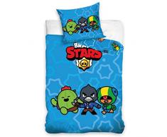 BRAWL STARS Biancheria da letto 135 x 200 cm + 80 x 80 personaggi gamer · 100% cotone · Biancheria da letto per bambini adolescenti..