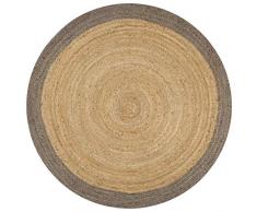 vidaXL Tappeto Lavorato a Mano in Juta Naturale Intrecciata Rotondo a Spirale Cucina Salotto Passatoia Artigianale Stuoia con Bordo Grigio 120 cm