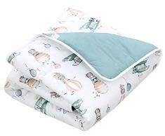 TupTam Tappeto Play Mat Per Bambini e Neonati Coperta 120 x 120 cm Gioco Imbottita XXL, Volpi/Aerei/Palloncini/Verde