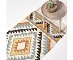 Homescapes Tappeto in lana Kilim intrecciato a mano, multicolore oro, grigio argento e nero, motivo a rombi con nappe frange per soggiorno, corridoio, 66 x 200 cm