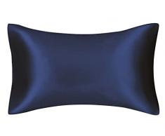 FLCA Federa in 100% Pura Seta di gelso 19 Momme, in Seta Charmeuse su Entrambi i Lati, ipoallergenica, con Cerniera Nascosta, 50 cm x 75 cm, Confezione da 1 Pezzo, Seta, Blu Marino, Standard(50x75cm)