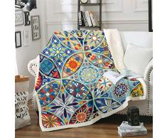 Coperta in pile mandala vintage per divano letto, mandala bohémien, coperta in peluche geometrica hippie mandala sherpa coperta esotica floreale bambino 70 x 100 cm