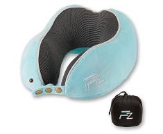 FLOWZOOM® Cuscino da viaggio per bambini in memory foam | Cuscino auto bambini | Cuscino da viaggio bambini | Cuscino collo bambini | Cuscino cervicale da viaggio | Blu