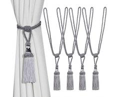 BEL AVENIR - Fermatenda in corda intrecciata a mano, per decorazione casa, ufficio, confezione da 4 (argento)