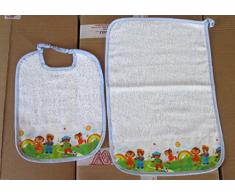 Set 2 Pezzi Bavaglio cm 26x35 Asciugamano cm 35x52. Spugna Italiana Cotone 100%. con nome del bambino ricamato. Dopo l'acquisto inviaci un messaggio con il nome da RICAMARE