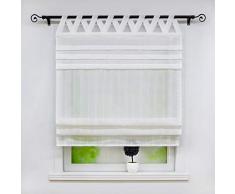 Joyswahl - Tenda a pacchetto semitrasparente, con effetto lino, con passanti a V, serie “Tilla”, 1 confezione da 100 x 140 cm (L x A), colore bianco