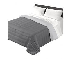 Trapunta Invernale Double Face Singola Imbottita 300 gr/mq Piumone Caldo Letto 1 Piazza 160x260 cm Bicolor Made in Italy Tinta Unita Colore Grigio Antracite