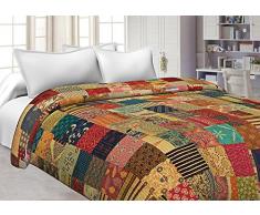 Sophia-Art Coperta floreale Kantha trapuntata in cotone vintage Rajasthani fatta a mano Kantha cucita reversibile trapuntata/coperta/gudari/copriletto (multi)