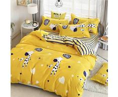 Odot Set Copripiumino, Stampato 4 Pezzi Set di Biancheria da Letto Set Copripiumino e Federa Set di Biancheria da Letto Morbida e Traspirante (220 * 240cm,Giallo)