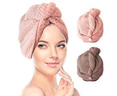 Asciugamano Capelli a Turbante, Capelli asciutti da 2 pacchi Asciugamani in Microfibra Asciugacapelli Rapida, Asciugatura Rapida Assorbimento Acqua Asciugatura Capelli Cottone Femmina Cuffia Doccia