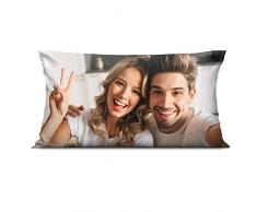 091 - Regalo fotografico personalizzato su cuscino (80 x 40 cm), con la tua foto e il testo scelto, per anniversario, compleanno, San Valentino (con imbottitura)