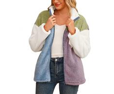 Generico Piumino A Ruota Giacca alla da donna Cappotto casual con risvolto in pile Cappotto con cerniera in montone sfocato Capispalla oversize Trapuntino Leggero (White, XL)