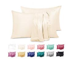 Duerer Set di 2 Federe in Raso, 50 x 76cm Coppia Federe Cuscino Letto Morbida Microfibra per Capelli e Pelle, Antiacaro e Ipoallergenico, Chiusura a Busta, Beige