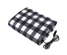 healingpie Coperta riscaldante elettrica per Auto, Ideale per Basse Temperature Coperta riscaldante in Pile 12 Volt per Auto e Camper, Plaid Bianco e Nero