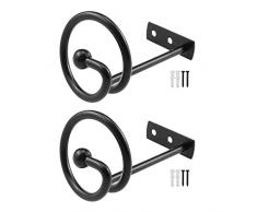 BlueXP Confezione da 2 fermatenda in metallo decorativo per tende da drappeggio in metallo da parete con viti per tende da finestra, tendaggi e nappe, supporto decorativo nero