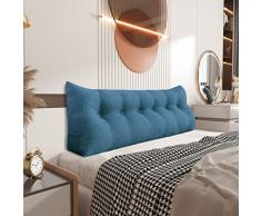 Johnear - Cuscino per la schiena, in lino, per la lettura, grande cuscino lombare per divano, schienale, testiera, a cuneo, cuscino triangolare, cuscino di appoggio, blu, 180cm