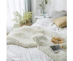 CULASIGN - Coperta in lana lavorata a maglia, a trama larga, colore bianco, 80 x 100 cm