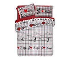 HomeLife Copriletto Matrimoniale Primaverile [260X280] Made in Italy | Trapunta Letto 2 Piazze con Fantasia Note Musicali | Trapuntino in Cotone Imbottito con Poliestere | [2 P; Rosso]