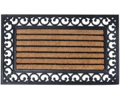 Esschert Design - Zerbino rettangolare in gomma, a lavorazione artistica, inserto centrale in fibre di cocco, circa 76 cm x 45 cm, colore: Nero/Naturale cocco