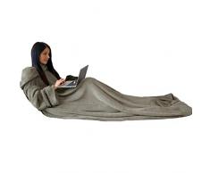 HOMELEVEL JEMIDI Coperta con Maniche Lunghe - Plaid Invernale Braccia Coperte - Poncho Caldo in Pile - Coperta Divano 150x200cm - Tessuto Morbido Color Talpa