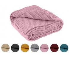 Coperta lavorata a maglia, 140 x 190 cm, colore rosa – Coperta a maglia OekoTex, calda e morbida, collezione autunnale, inverno 20/21, regalo