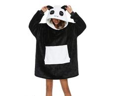 LATH.PIN Coperta da Divano Panda Coperta con Cappuccio Taglie Forti Unisex Caldo Plaid con Maniche Tasca Divertente Felpone