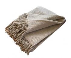 Alpenwolle Plaid in lana con frange, 50% acrilico e 50% lana, 140 x 200 cm (crema)