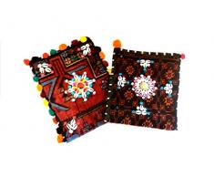 Borsa da donna multicolore ricamato etnico tappeto - blu/bianco perline