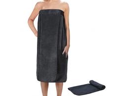 valuents Kilt da sauna da donna in cotone – grigio – asciugamano da sauna taglia unica con chiusura in velcro 80 x 130 cm + Plus: asciugamano