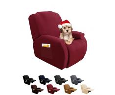 FIGOOO Copripoltrona Relax Reclinabile Copripoltrona 1 Posto Elasticizzato Relax Universale con Tasche 4-Pezzi Fodere per Poltrona Relax Lavabile Rimovibile Coprisedile Chivas,Borgogna