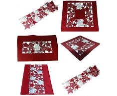 Westernlifestyle - Runner da tavolo, centrotavola, tovaglia natalizia, ricamata, motivo a stelle, colore: rosso, argento e grigio (40 x 174 cm)
