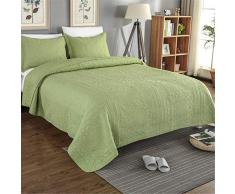 WANWEN Trapunta 3 Pezzi Copriletto Bambini Cotone Trapunta Trapunta Patchwork Copriletto Ricamo Quadrato Soffitto Estivo per Letto Matrimoniale con 2 Federe,Verde,250 * 270CM Little Surprise