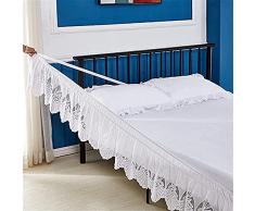 Gonna da Letto Avvolgente in Pizzo,Tre Lati Tessuto Singolo/Matrimoniali/Una Piazza e Mezzo Pizzo Vestiletto Elegante e Traspirante, con Motivo Floreale Elasticizzato e Volant Antipolvere da 38 cm