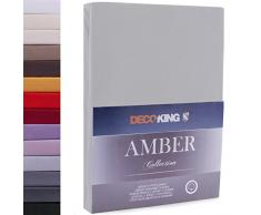DecoKing Lenzuolo sotto con Angoli Elasticizzati 100% Jersey in Cotone, Amber Collection, 160x200-180x200 cm, Grigio Acciaio