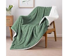 MIULEE Coperta Plaid in Flanella di Pile Spessa a Doppio Strato Super Morbida e Calda Coperta in Microfibra Reversibile Letto Singolo Matrimoniale 125X150 CM Verde