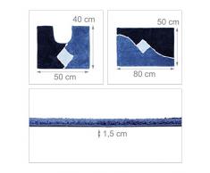 Relaxdays Set 2 Tappetini da Bagno con Motivo Grafico, Lavabili, per WC, Bidet, Doccia, Vasca, Poliestere, Blu, 80 x 50 cm